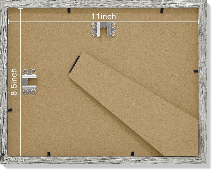 Vittanly 8.5x11 Picture Frames Set of 9, Shatter Resistant Plexiglass, Display 6x8 Pictures with Mat or 8.5x11 without Mat, Photo Frames for Wall or Tabletop, Engineered Wood, Grey