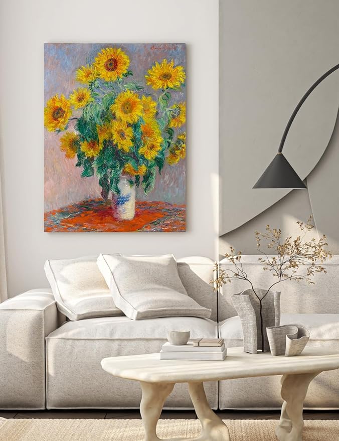 DECORARTS - Sunflowers by Claude Monet, Museum-Quality Giclee Canvas Print, Wall Art Reproduction, 30" W x 40" H, Made in USA