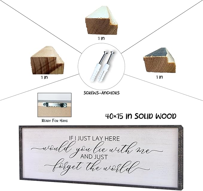 Surfapans If I Lay Here Would You Lie With Me Wall Decor Sign 40”X15” Master Room Bedroom Above Bed Large Farmhouse Inspirational Quotes Minimalist Wood Framed Over Bed Wall Art Decoration (Black)