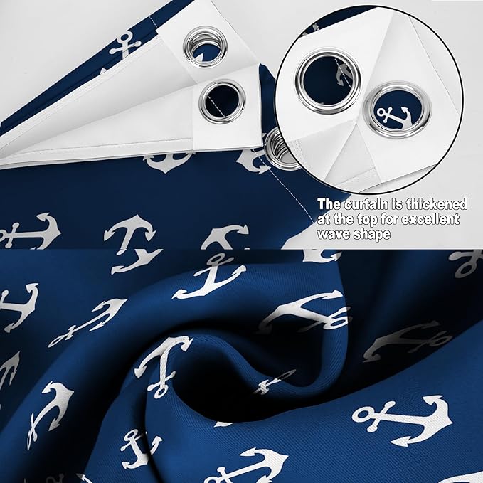 MissHope Nautical Anchor Blackout Curtains Ocean Beach Coastal Beach Theme Home Decoration Drape Sailing Ship Boat Decor for Bedroom Living Room Classroom Grommet Window Drapes 2 Panels, 42x63 Inch