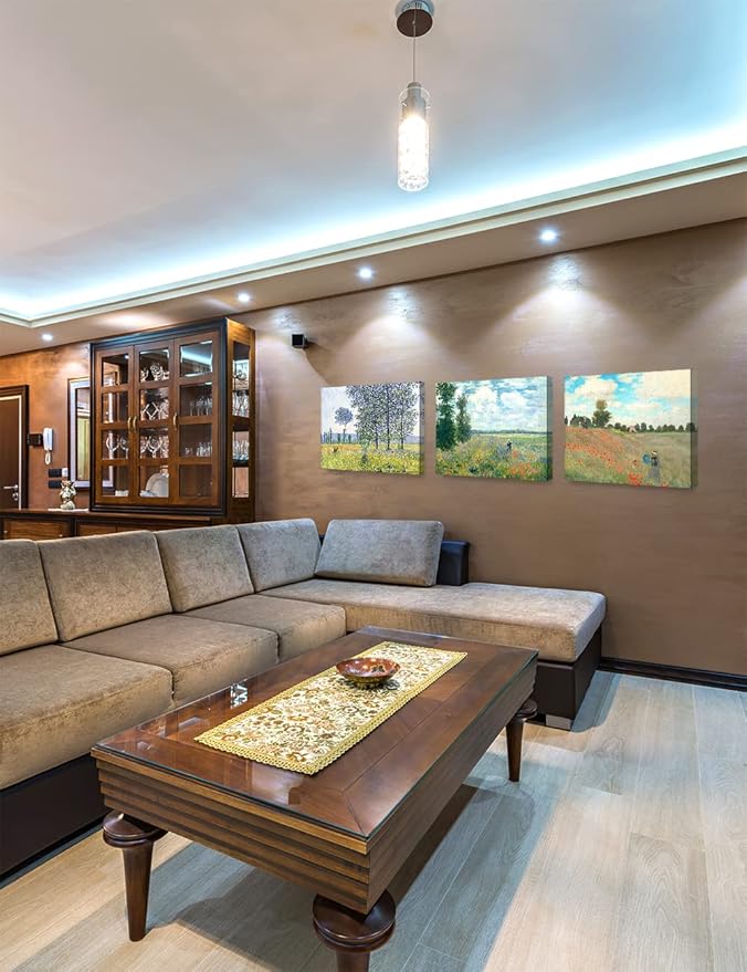 DECORARTS - The Mountain View Series(Triptych), Claude Monet Art Reproduction. Giclee Canvas Prints Wall Art for Home Decor 20x16, 3pcs/set