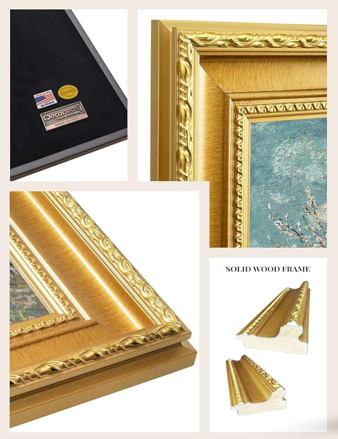 DECORARTS - The Pink Peach Tree by Vincent Van Gogh. Giclee Print on Acid-Free Canvas in Gold Solid Wood Frame. Picture Size: 16x20, Total Size: 24.75x20.75, Made in USA