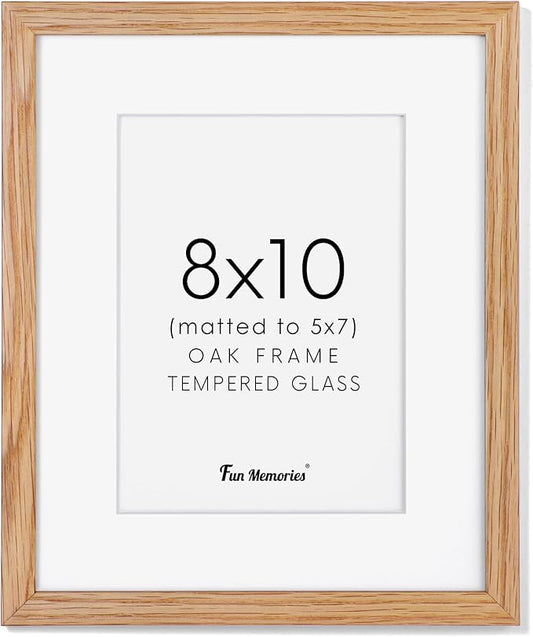8x10 Picture Frame Wood, 8 x 10 Photo Frame for Wall & Tabletop Display, 8 by 10 Frames Made of Solid Oak Wood, Real Glass 8" x 10" Picture Frame, 8x10 Matted Frame for 5x7, Natural Oak Color, 1 Pack