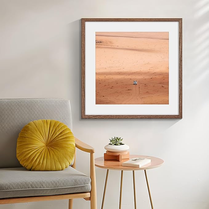 20x20 Picture Frame, Solid Oak Wood 20 by 20 Frame, Square Picture Frame 20 x 20 with mat for 16 x 16, 20x20 Wood Frame for Home Decor, 20 x 20 Poster Frame, Tempered Glass, Walnut Color, 1 Pack