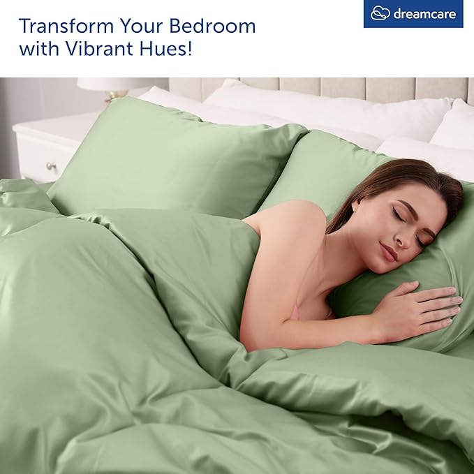 DREAMCARE Queen Sheet Set – 6 pcs Cooling Bed Sheets – up to 15” Deep Sheets Queen Size Bed Set – 2500 Supreme Collection – Extra Soft 100% Brushed Microfiber Hotel Luxury with Side Pocket –Sage Green