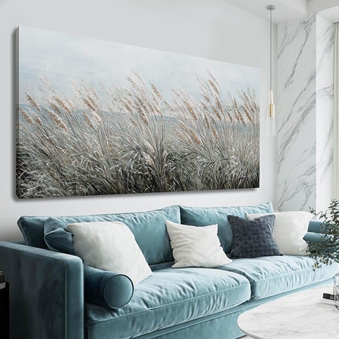 GAIDUOMAI Nature Wall Art Decor Vintage Reed Grass Painting Canvas Plant Pictures Sea Artwork for Bedroom Dining Room 24x48 Inch Living Room Poster