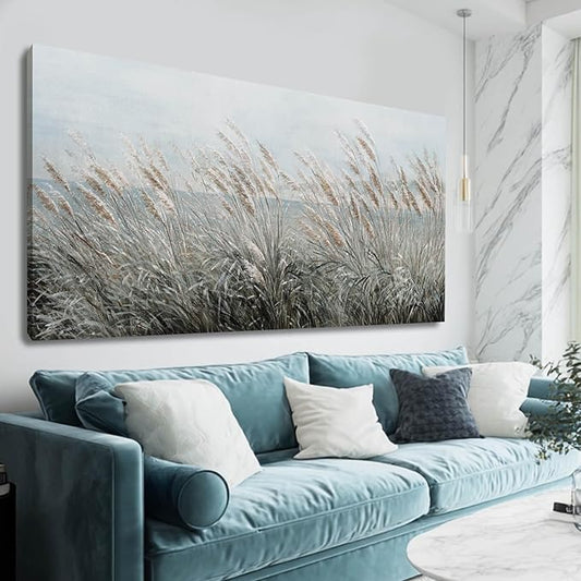 GAIDUOMAI Nature Wall Art Decor Vintage Reed Grass Painting Canvas Plant Pictures Sea Artwork for Bedroom Dining Room 24x48 Inch Living Room Poster