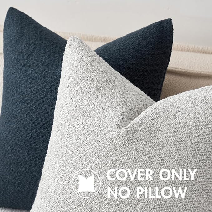 MIULEE 18x18 Inch Decorative Pillow Covers for Couch Bed Set of 2 Textured Boucle Neutral Throw Pillows Light Grey Accent Solid Cushion Pillowcase Cozy Soft Sofa Livingroom Home Decor