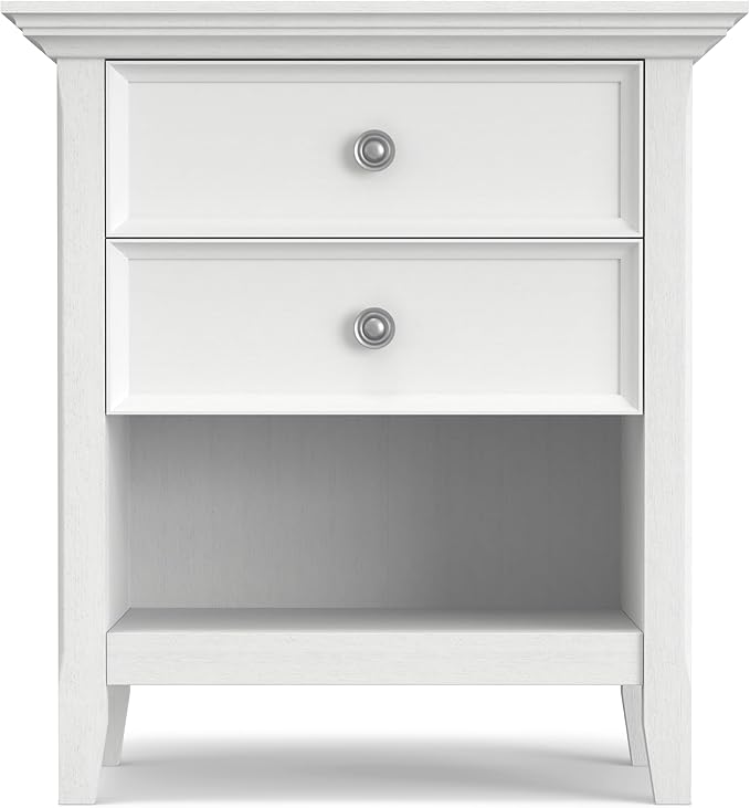 SIMPLIHOME Amherst SOLID WOOD 24 inch Wide Transitional Bedside Nightstand Table in White, for the Living Room and Bedroom