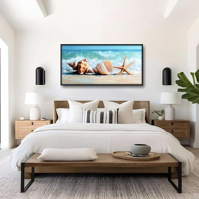 Lovira Beach Large Wall Art Starfish Shell Ocean Coastal Beachy Canvas Wall Decor Pictures Prints Painting Framed Modern Artwork for Living Room Bedroom Bathroom Office 30"x60"