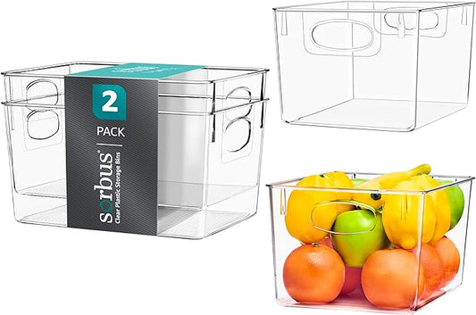 Sorbus Large Clear Plastic Storage Bins for Shelves, Clothes, with Handle - Clear Storage Bins, Drawer, Shelf, Closet, Pantry, Fridge, Freezer Organizer Bins, Closet Organizers and Storage (2 pack)