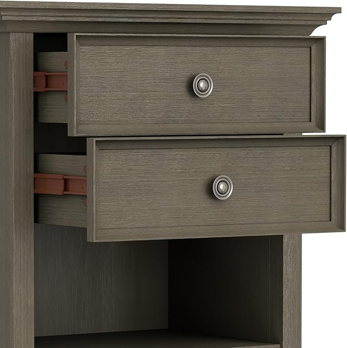 SIMPLIHOME Amherst SOLID WOOD 24 Inch Wide Traditional Bedside Nightstand Table in Farmhouse Grey, For the Living Room and Bedroom