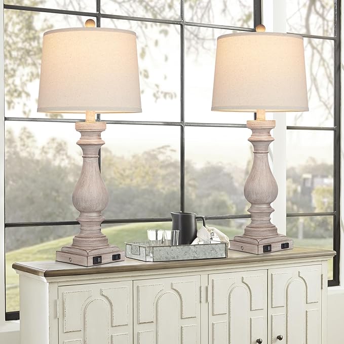 29" Tall Table Lamp for Living Room Set of 2,Vintage Bedside Nightstand Lamps with USB C+A Ports & AC Outlet,3-Way Dimmable Touch Control Desk Lamp for Bedroom,Color 2