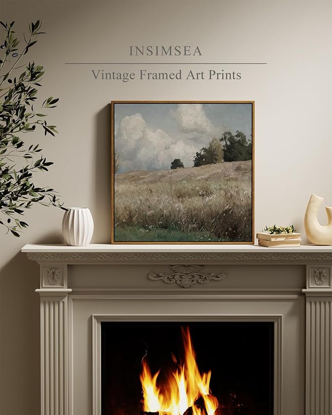 InSimSea Square Framed Canvas Wall Art, Large Decor Corn Field Countryside Paintings, Country Scenery Wall Pictures for Bedroom Bathroom, Canvas Prints Artwork, Vintage Farmhouse Decor 20"x20"