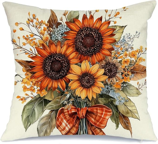 AACORS Fall Pillow Cover 20x20 Inch Sunflower Decor Floral Farmhouse Seasonal Pillow Case Decorations for Home Sofa Couch AA726-20