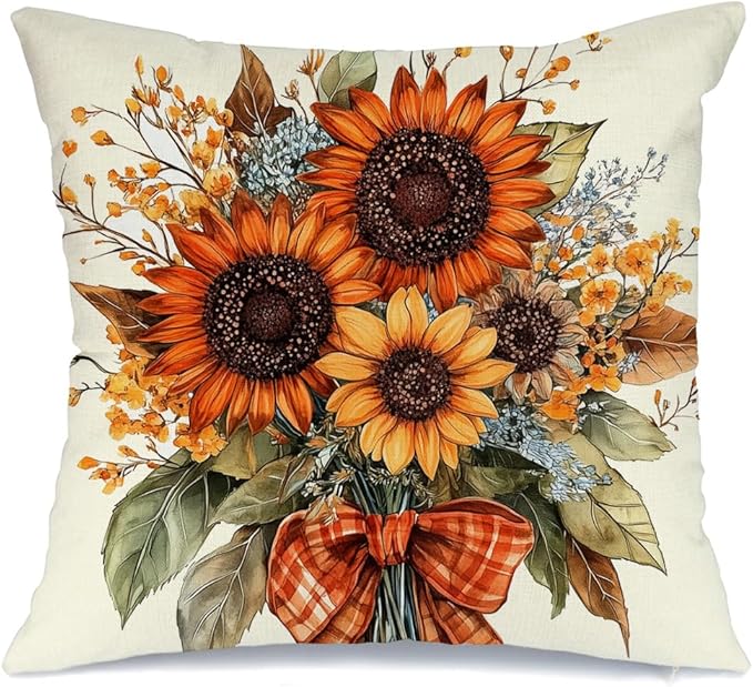AACORS Fall Pillow Cover 16x16 Inch Sunflower Decor Floral Farmhouse Seasonal Pillow Case Decorations for Home Sofa Couch AA726-16