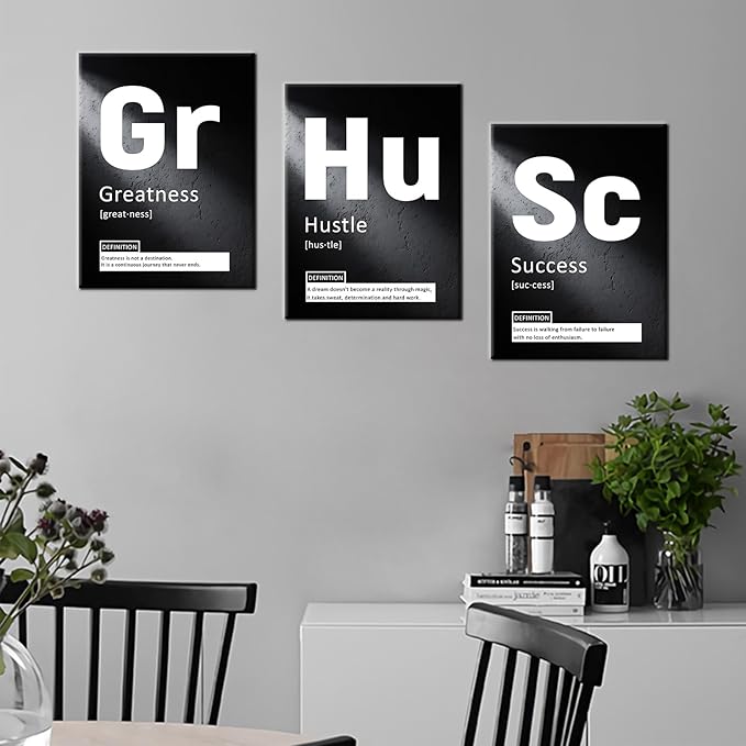 Inspirational Canvas Painting Wall Art Motivational Entrepreneur Quotes Greatness Hustle Success Poster Print Home Decor Artwork for Home Bathroom Picture Stretched and Framed [36''W x 16''H]