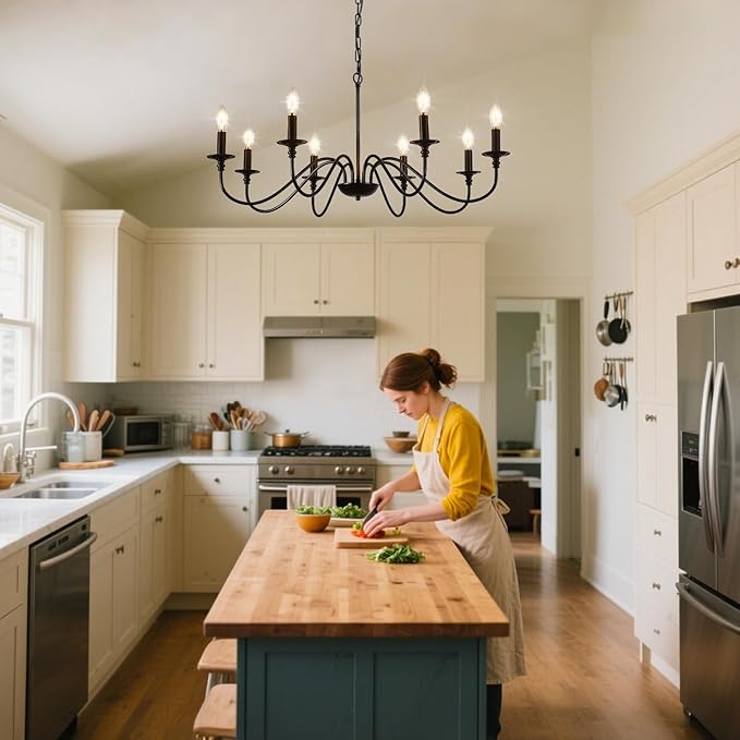 Depuley Black Chandelier Light Fixture: Modern 8-Light Modern Farmhouse Chandelier for Dining Room Lighting - Industrial Hanging Pendant Lights Kitchen Island - Vintage Candle Chandeliers for Foyer