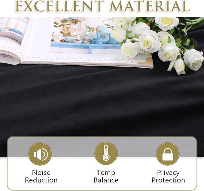 StangH Blackout Velvet Curtains 72 inches Long, Thick Black Window Curtains for Kitchen/Office, Thermal Insulation Privacy Protection for Home Theater/Doorway, W52 x L72, 2 Panels