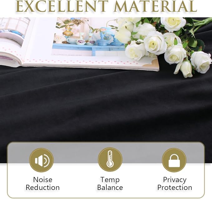 StangH Velvet Blackout Curtains 102 inches Long 2 Panels for Living Room/Sliding Door, Thick Thermal Insulated Luxury Curtains & Drapes Elegant Decor for Bedroom/Dividers, Black, W52 x L102