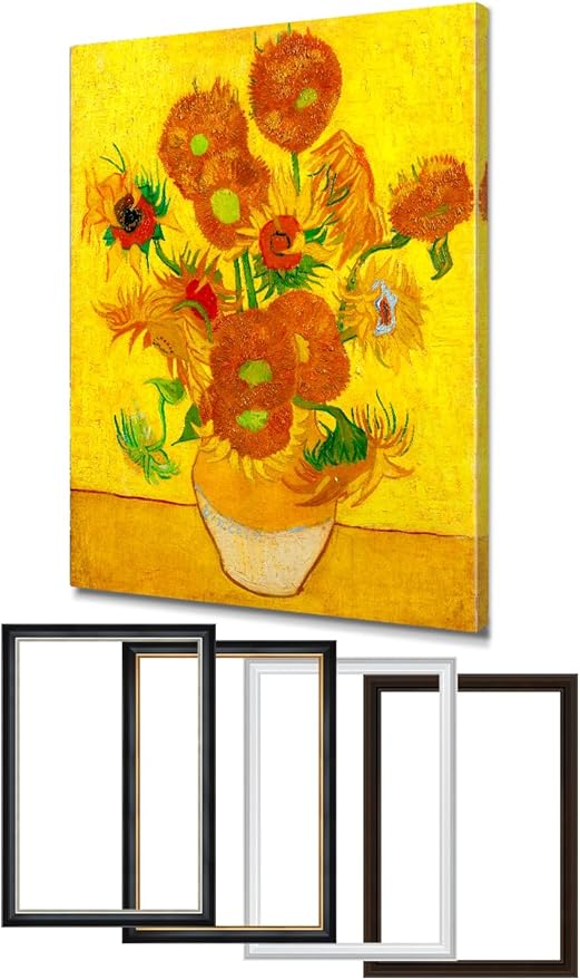 DECORARTS - Sunflowers by Vincent Van Gogh, Large Giclee Canvas Print with Solid Wood Frame, Oversized Wall Art Decor