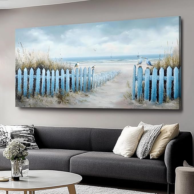 Wall Art for Living Room Large Beach Oil Painting Ocean Sea Bird Seagull Canvas Artwork Framed Ocean Themed Artwork Seascape Coastal Picture for Office Bedroom Decor 58x28in