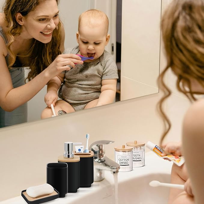 IMAVO Bathroom Accessories Set,Black Bathroom Set,11 Pieces Bathroom Accessory Set,Trash Can for Bathroom Accessories Décor and Housewarming Gifts