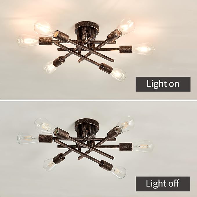 ASGYISA 6-Lights Semi Flush Mount Ceiling Light Fixture Vintage Modern Bronze Matte Sputnik Chandelier Farmhouse Ceiling Lamp for Kitchen Bedroom Dining Room Living Room Entryway.