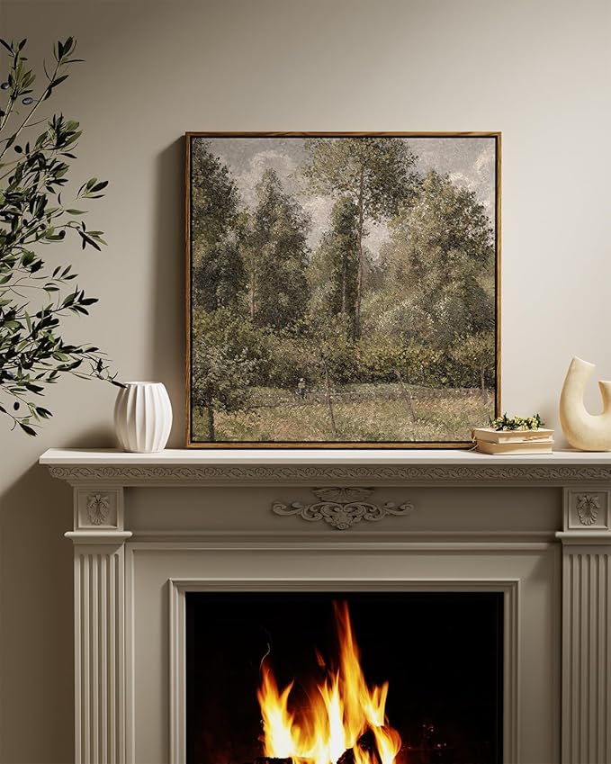 InSimSea Square Framed Canvas Wall Art, Large Decor Poplars in Garden Paintings, Classical Nature Wall Pictures for Bedroom Bathroom Living Room, Canvas Prints Vintage Home Decor 24"x24"