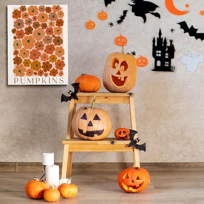 Framed Modern Autumn Wall Art Pumpkin wall art Vintage Pumpkin poster Large Fall Canvas Print posters Autumn 70s colors fall wall art Modern Pumpkins decor 12x16 framed