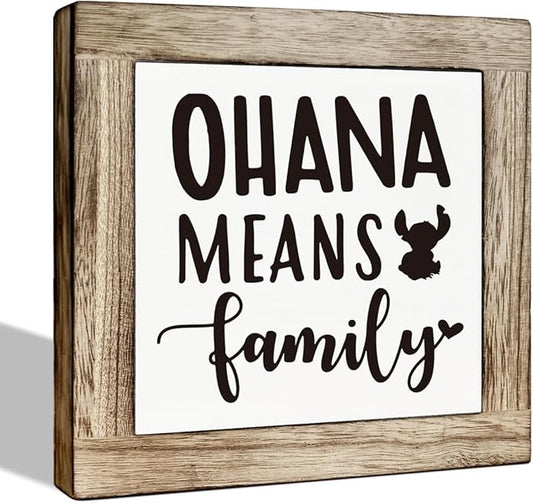 Farmhouse Wood Sign, Ohana Means Family Sign, Wooden Box Sign Plaque, Freestanding Family Sign, Home Decor for Shelf, Front Door Decor, Porch Decor, Family Room Decor, Living Room Decor Art