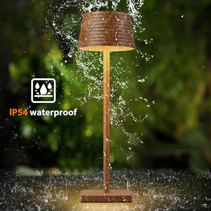 2Pack Cordless Table Lamps Rechargeable,Battery 6000mAh LED Portable Lights for Outdoor/Patio/Restaurant/Indoor Desk Lamp - IP54 Waterproof 3 Colors Stepless Dimming (2pack Wood Grain)