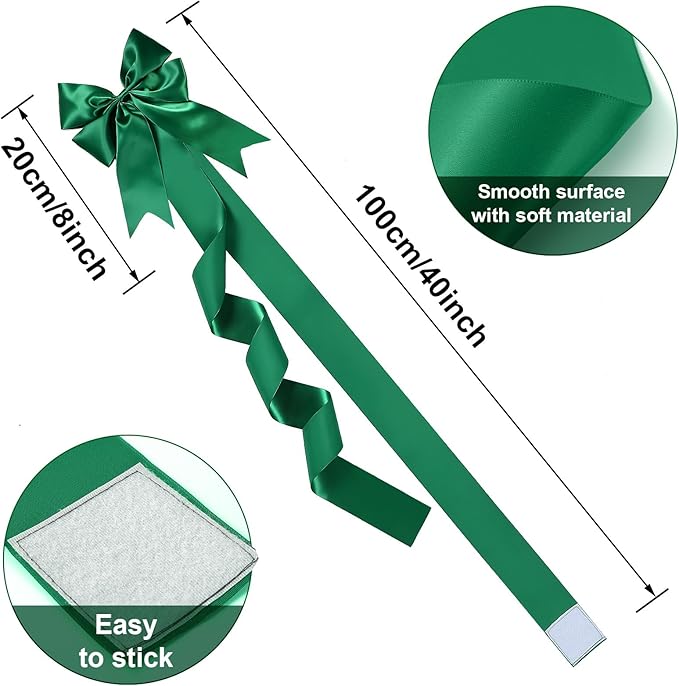 WILLBOND 4 Pieces Green Christmas Cabinet Ribbons Bows Large Bow Christmas Door Kitchen Cabinet Ribbon Bows Locker for Xmas Holidays Party Decorations Supplies