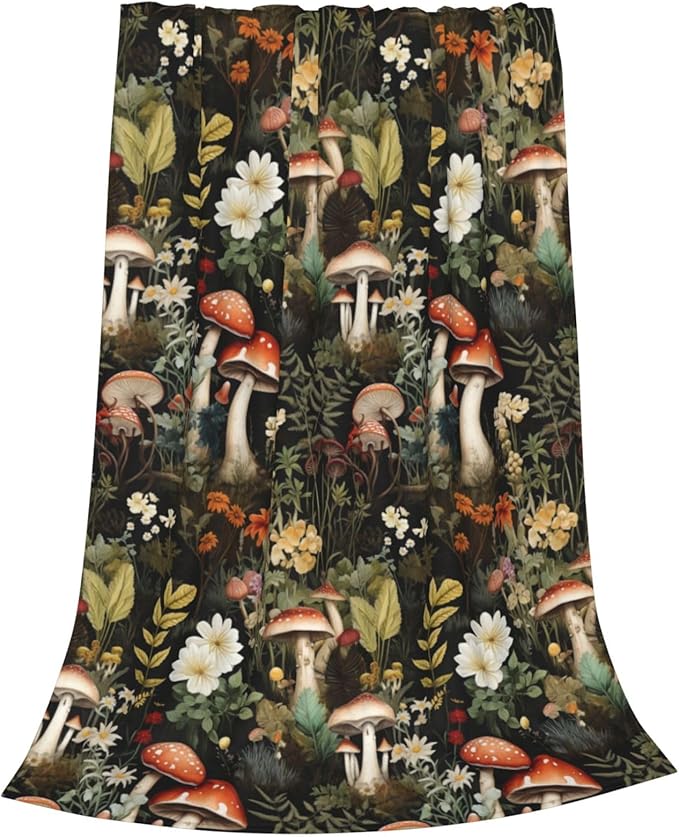 Mushroom Blanket Gifts Floral Weed Flannel Throw Blankets for Home Decor Couch Bed Sofa Soft Fuzzy Lightweight for All Season 80x60 Inches