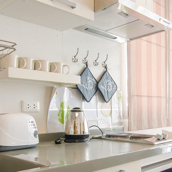 IBosins 30 Pack Heavy Duty Dual Coat Hooks Wall Mounted with 60 Screws Retro Double Hooks Utility Silvery Hooks for Coat, Scarf, Bag, Towel, Key, Cap, Cup, Hat