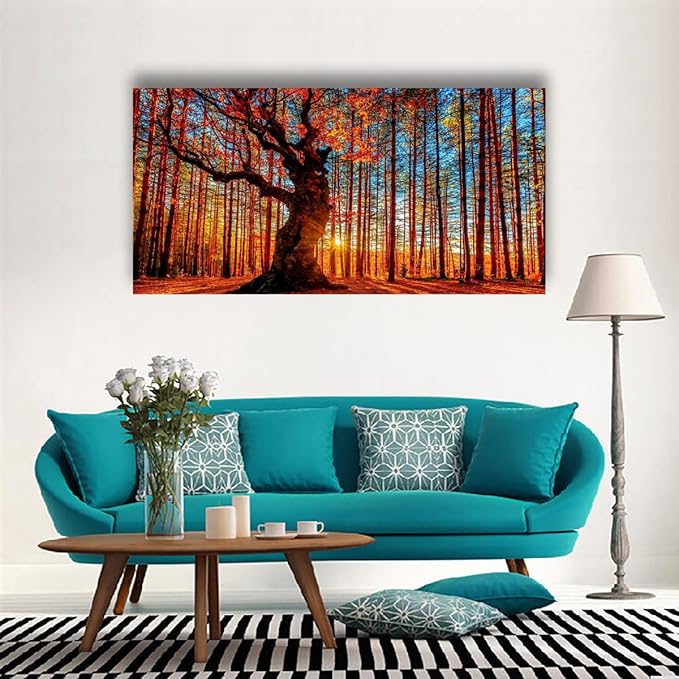 Tree of Life Wall Art Canvas Prints Natural Landscape Pictures Home Decor Colorful Forest Paintings for Living Room Bathroom Bedroom Kitchen Decorations 28x57 Inches Wooden Framed Artwork Easy Hanging