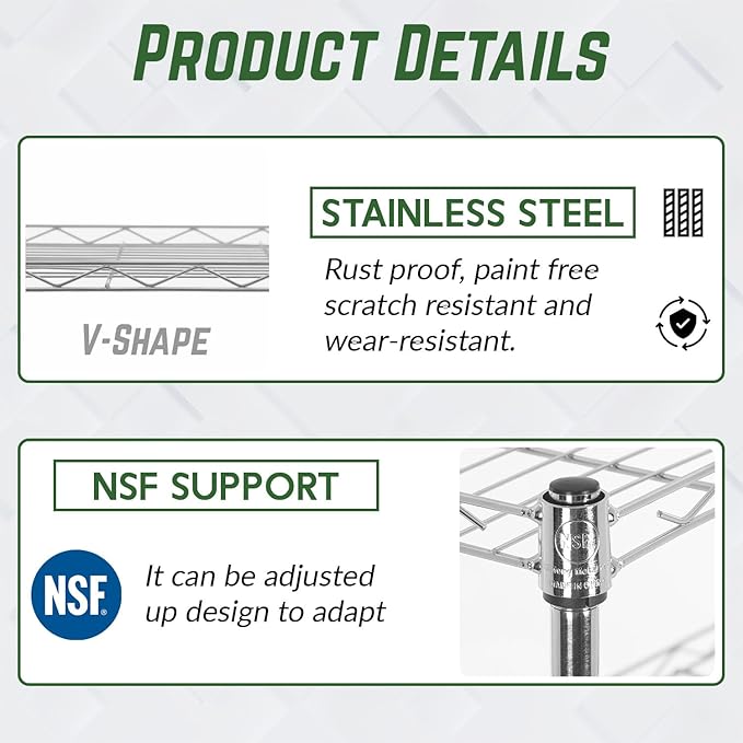 PayLessHere | 5-Tier Wire Shelf | 17"x12"x48" | Chrome | Adjustable Racks | Heavy-Duty Storage Shelves, Holds Upto 750 lbs | Rust-Resistant, No-Tool Assembly | for Home, Garage Shelving