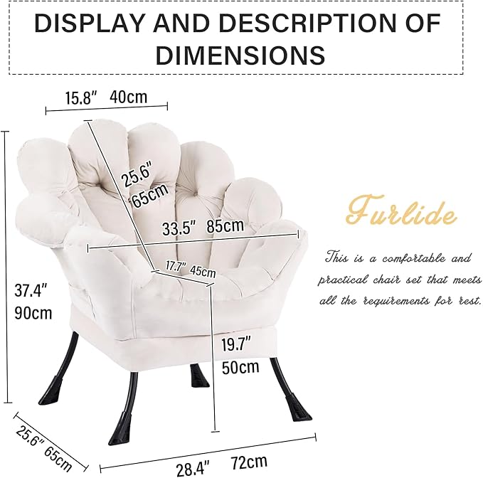 Lazy Chair, Modern Floral Reading Chair with Folding Footrest, Lounge Accent Chair, Comfortable Oversized Armchairs for Bedroom, Living Room, Courtyard, Velvet Beige