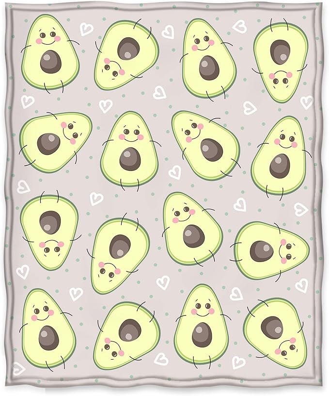 Jekeno Avocado Fruit Blanket Cute Jumping Avocado Print Gifts for Women Kids Girls Home Bedroom Living Room Decor Soft Cozy Lightweight Throw Blankets 60"x80"