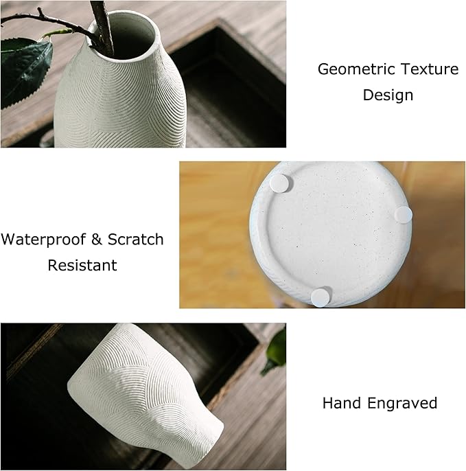 Ceramic Vases for Home Decor - Matte White Textured Vase Set of 3, Decorative Vases for Flowers, Pampas Grass Arrangement, Table Centerpieces, Office and Living Room Boho Decor