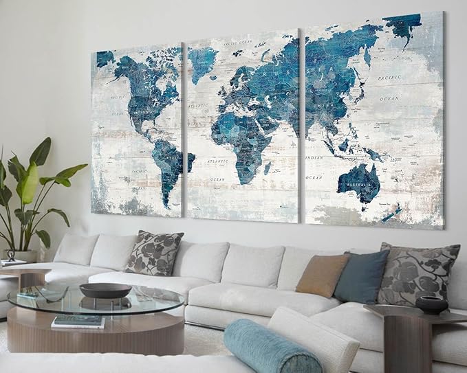 Office Wall Decor Large Wall Art for Living Room Canvas World Maps Framed Artwork for Walls Picture Paintings for Home Wall Decorations