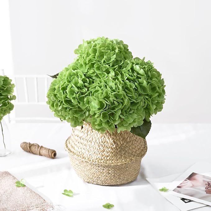 Artflower 4Pcs Real Touch Hydrangea Artificial Flowers, 22.5'' Light Green & Dark Green Full Latex Faux Hydrangea Flowers for Home Floral Arrangements Wedding Bouquets Table Centerpiece Decorations