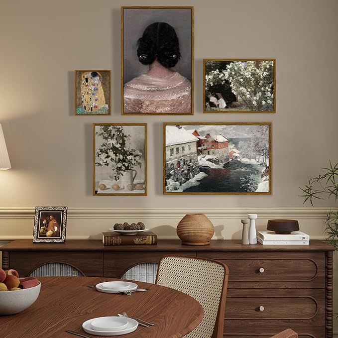 crmotu Framed Canvas Wall Art, Country Garden Landscape Large Artwork, Lady and Roses Vintage Art Prints, Retro Wall Paintings for Living Room Bedroom, Rustic Farmhouse Pictures 24x36in