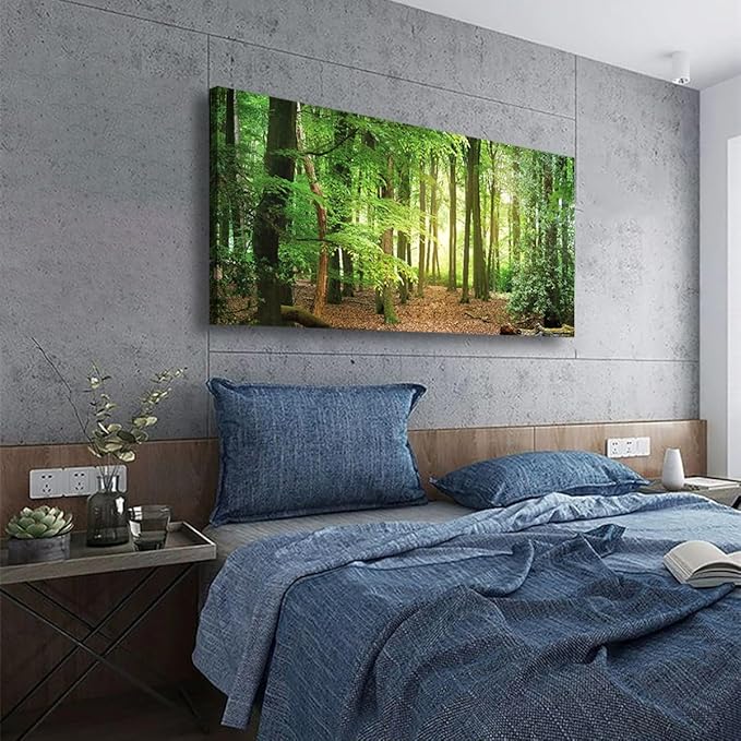 Green Forest Wall Art for Living Room Bedroom Office Large Nature Canvas Wall Art Kitchen Pictures Modern Landscape Wall Decor Paintings Tree of Life Artwork Waterproof Ready to Hang - 20in * 40inch