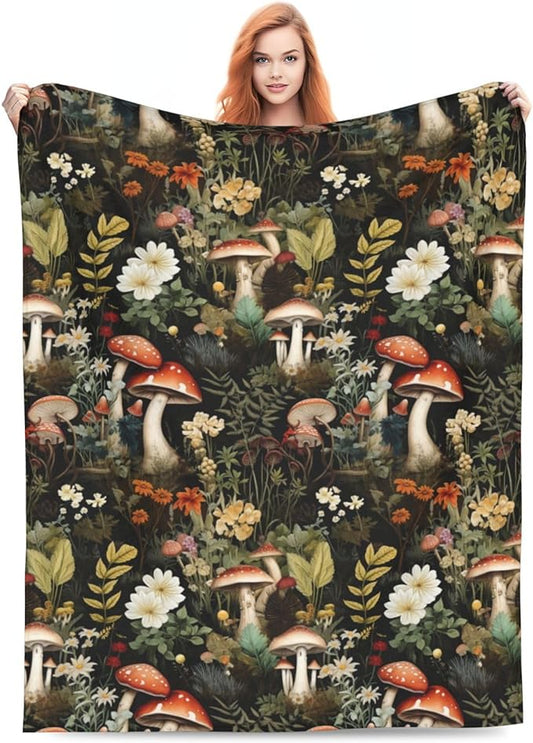 Mushroom Blanket Gifts Floral Weed Flannel Throw Blankets for Home Decor Couch Bed Sofa Soft Fuzzy Lightweight for All Season 50x40 Inches