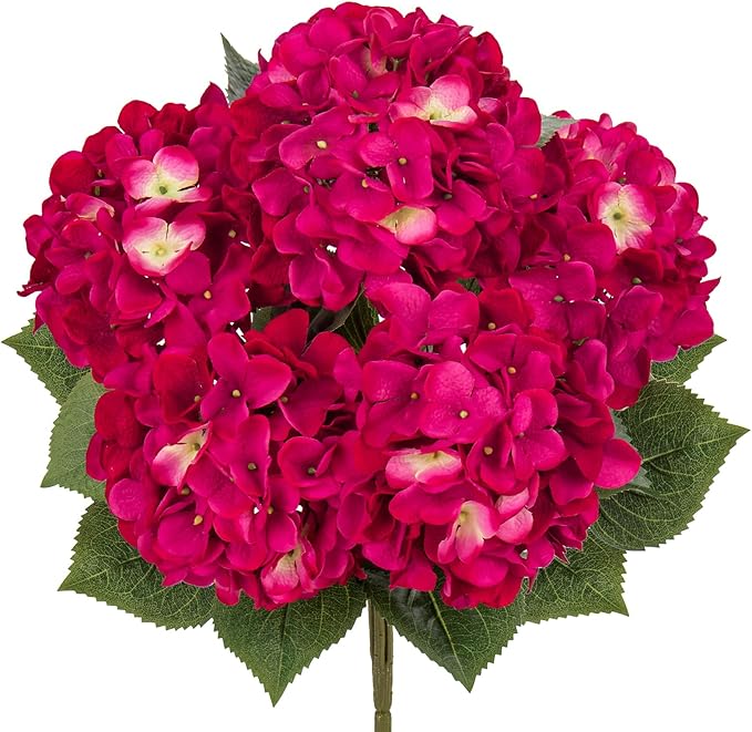Rose Red Hydrangea Artificial Flowers Large Artificial Hydrangeas Silk Flowers for Home Decor Indoor Wedding Flowers Bouquets Faux Flowers Kitchen Centerpiece Table Decorations