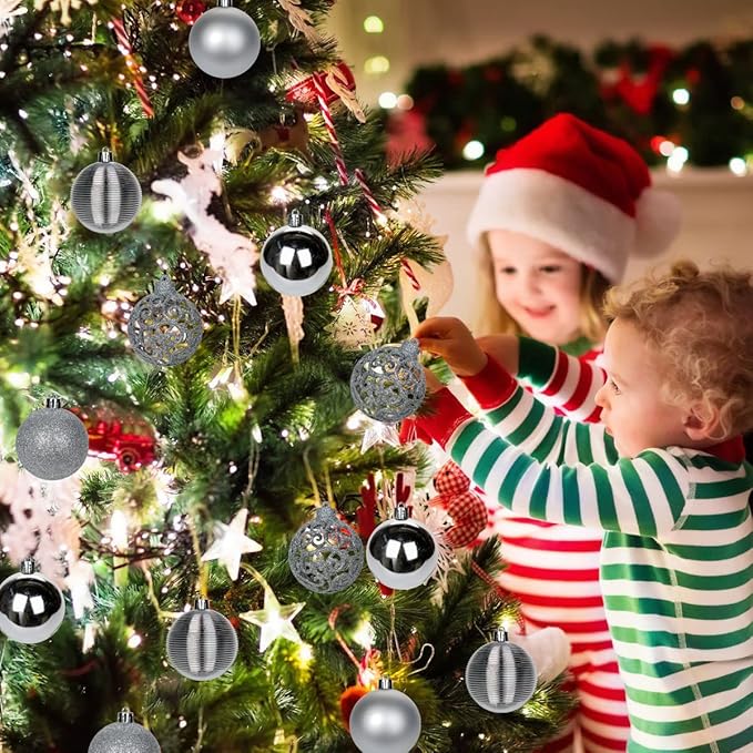 30PCS 2.36" Christmas Ball Ornaments Shatterproof Silver Christmas Tree Decorations Xmas Tree Balls Halloween Ornaments Décor