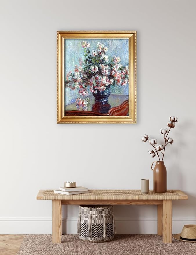 DECORARTS - Claude Monet Chrysanthemums 1882 Giclee Print with Gold Solid Wood Frame, Impressionist Large Framed Wall Art, Ready to Hang, Framed Size 24.75x28.75, Made in USA