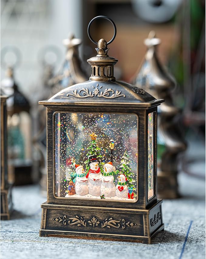 Christmas Snow Globe Swirling Glittering Snowman Choir with Music & Timer, USB Lined/Battery Operated Lighted Water Lantern for Christmas Festival Decoration Gifts