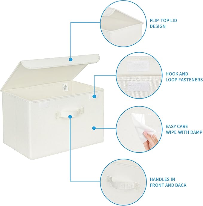 GRANNY SAYS Storage Bins with Lids, Fabric Storage Boxes, Closet Organizers and Storage, Ivory White, 2-Pack